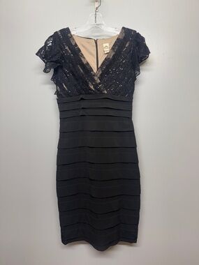 Black Lace & Tiered Sheath Party Dress